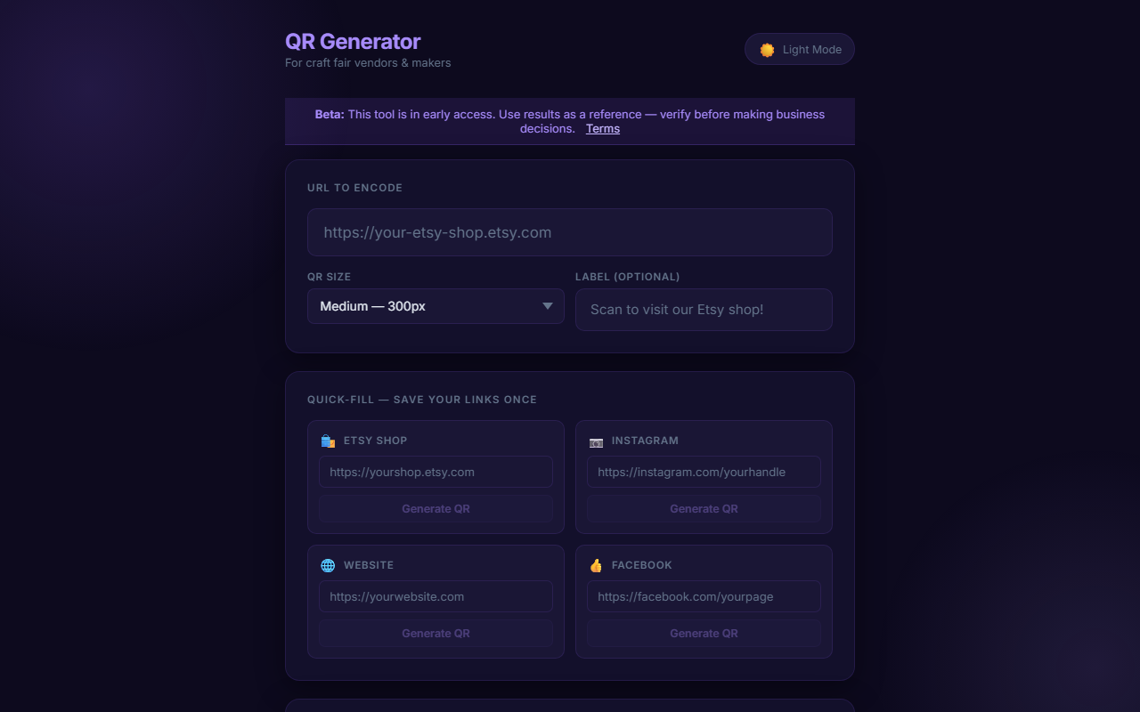 VQRGen: Free QR Code Generator for Craft Fair Vendors